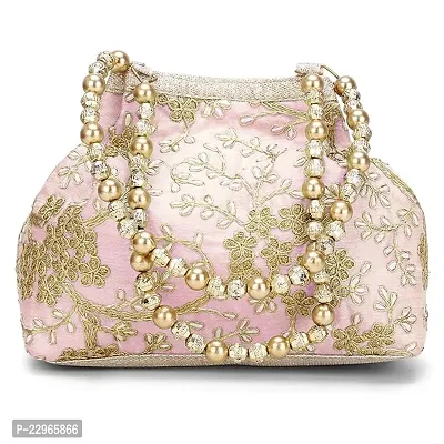 Stylish Pink Silk Embellished Clutches For Women