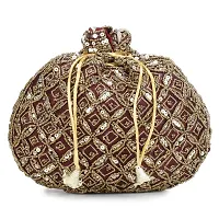 Shanvi handicraft FASHIONS Rajasthani Style Royal Clutch Silk Batwa Wristlets Ethnic Potli For Women's Zari Work Potli Bridal Potli (Brown)-thumb1