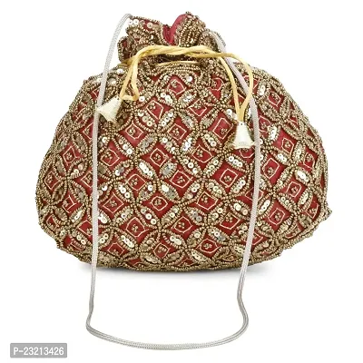 Shanvi handicraft FASHIONS Rajasthani Style Royal Clutch Silk Batwa Wristlets Ethnic Potli For Women's Zari Work Potli Bridal Potli (Red)