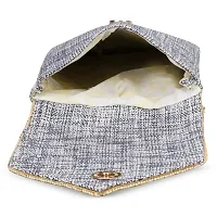 Shanvi Handicraft Pearl Clutch Silk Saree Clutch Mobile Pouch Waist Clip Ladies Purse Gift for Women  Girls (Gray)-thumb4