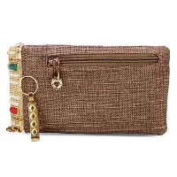 ZERATIO Bags Pearl Clutch Silk Saree Clutch Mobile Pouch Waist Clip Gift for Women  Girls (Coffee)-thumb2