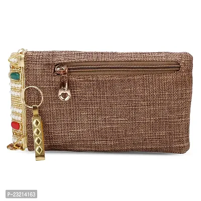 ZERATIO Bags Pearl Clutch Silk Saree Clutch Mobile Pouch Waist Clip Gift for Women  Girls (Coffee)-thumb3