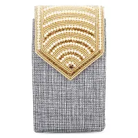 Shanvi Handicraft Pearl Clutch Silk Saree Clutch Mobile Pouch Waist Clip Ladies Purse Gift for Women  Girls (Gray)-thumb1
