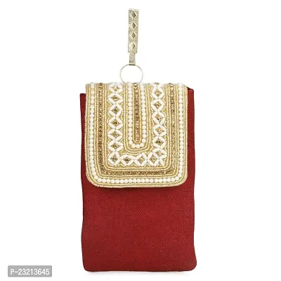 Shanvi handicraft Banjara Style Beaded Sling bag for Women | Crossbody Long Strap Purse | Handmade Natural Style| Hanging Purse (Multicolour) (Red)