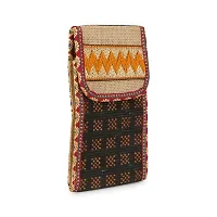 ZERATIO Bags Men  Women's Jute Eco-Friendly Warli Printed Mobile Pouch Handbag (Dark Brown)-thumb1
