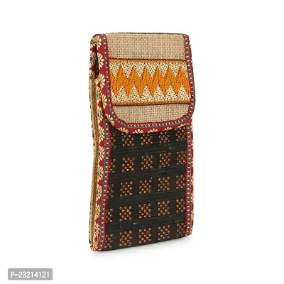 ZERATIO Bags Men  Women's Jute Eco-Friendly Warli Printed Mobile Pouch Handbag (Dark Brown)-thumb2