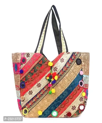Shanvi handicraft Women's Rajasthani Jaipuri Bohemian Art Tote Bag (Multicolour, Large)-thumb0