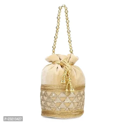 Shanvi handicraft Potli Bag Pearl Handle and Tassel Ethnic Purse Women?s/Girls's Handbag for Party, Casual, Bridal-thumb0
