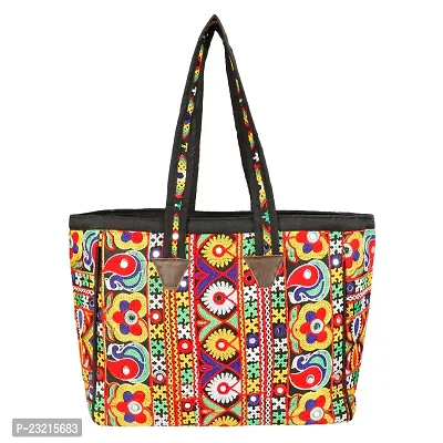 ZERATIO BAGS Rajasthani Art Tote Jaipuri Hand Bag And Shoping Bag (Multi Red)-thumb3