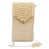 Shanvi Handicraft Pearl Clutch Silk Saree Clutch Mobile Pouch Waist Clip Ladies Purse Gift for Women  Girls (Gold)-thumb3