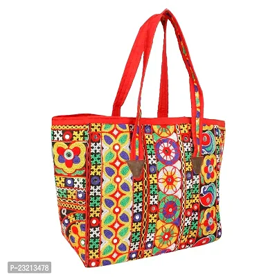 ZERATIO BAGS Rajasthani Art Tote Jaipuri Hand Bag And Shoping Bag (Multi Black)-thumb0