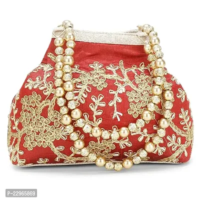 Stylish Maroon Silk Embellished Clutches For Women