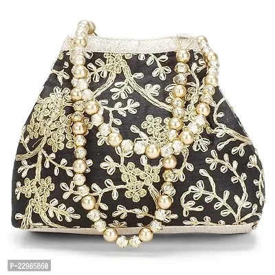 Stylish Black Silk Embellished Clutches For Women-thumb0