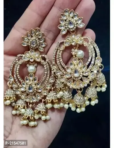 Stylish Golden Brass Agate Jhumkas Earrings For Women