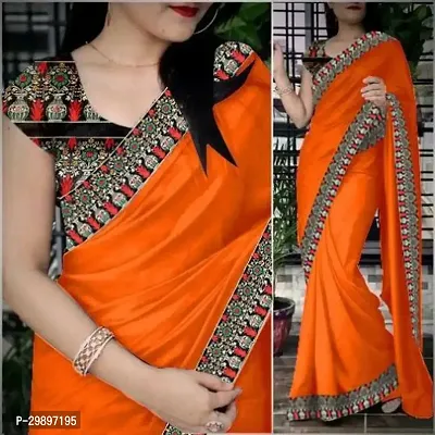 Stylish Orange Art Silk Printed Saree With Blouse Piece For Women-thumb0