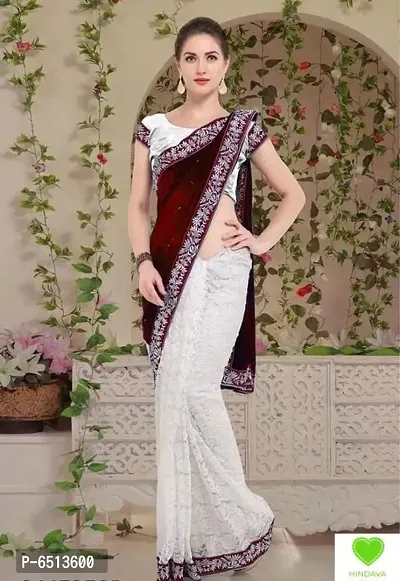Embellished Velvet Saree with Blouse piece