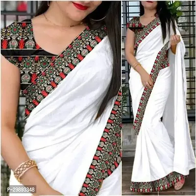 Stylish White Art Silk Printed Saree With Blouse Piece For Women