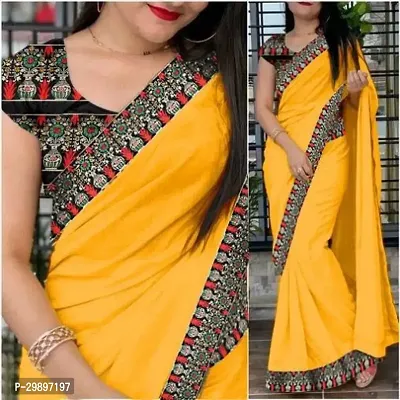 Stylish Yellow Art Silk Printed Saree With Blouse Piece For Women-thumb0