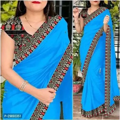 Stylish Sky Blue Art Silk Printed Saree With Blouse Piece For Women