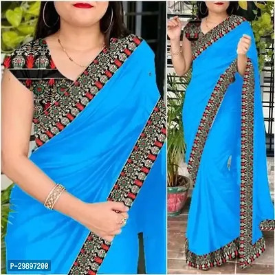 Stylish Sky Blue Art Silk Printed Saree With Blouse Piece For Women