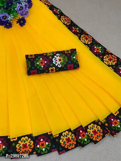 Stylish Yellow Art Silk Printed Saree With Blouse Piece For Women