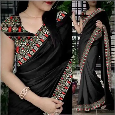 Classic Chanderi Cotton Lace Work Sarees with Blouse piece