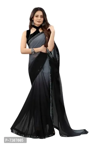 Beautiful Georgette Satin Lace Saree With Blouse Piece For Women