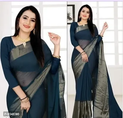 Stylish Blue Chiffon Saree with Blouse piece For Women-thumb0