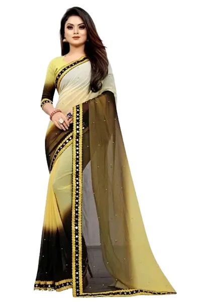 Multicoloured  Embellished Chiffon Sarees with Blouse Piece