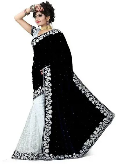 Alluring Velvet And Rasal Net Saree with Banglori Blouse piece For Women