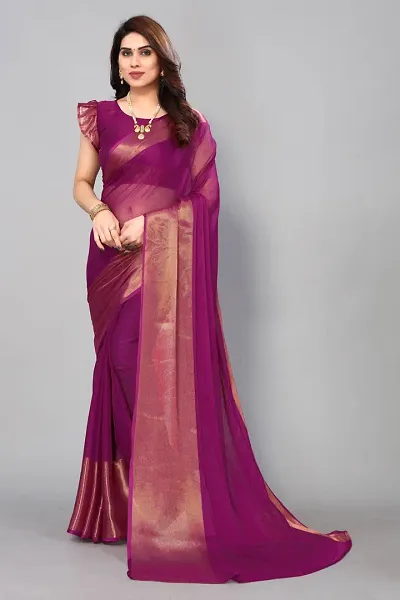 Beautiful Vichitra Silk Saree With Blouse Piece