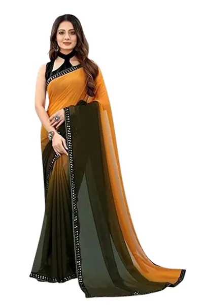 Georgette Embroidered Lace Border Sarees With Blouse Piece