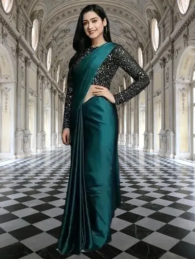 New Trendy Satin Solid Sarees with Sequin Blouse Piece