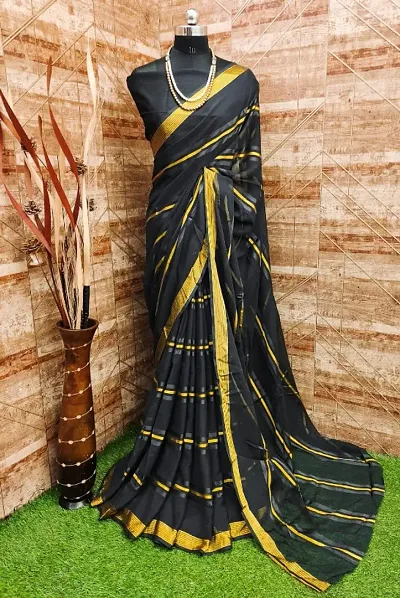 Georgette Striped Woven Design Sarees with Blouse Piece