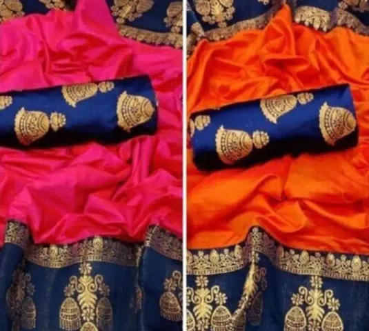 Pack of 2 Vichitra Silk Lace work Sarees with Blouse Piece