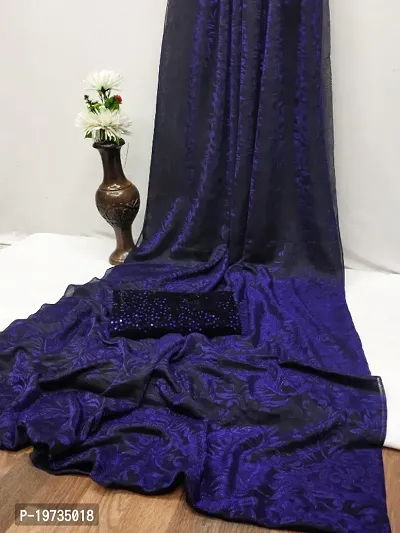 Lycra Partywear Saree with Sequins Work Blouse Piece