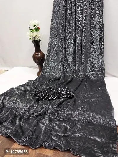 Lycra Partywear Saree with Sequins Work Blouse Piece