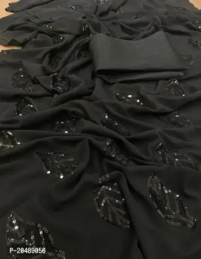 Black Georgette Embellished Sarees For Women