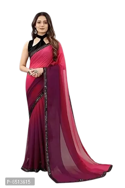 Stylish Georgette Pink Embroidered Border Work Saree With Blouse Piece For Women-thumb0