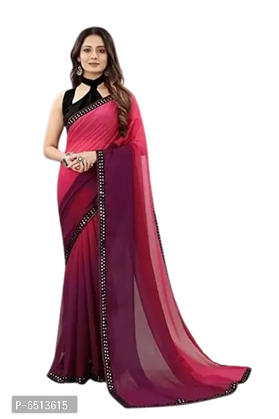 Stylish Georgette Pink Embroidered Border Work Saree With Blouse Piece For Women