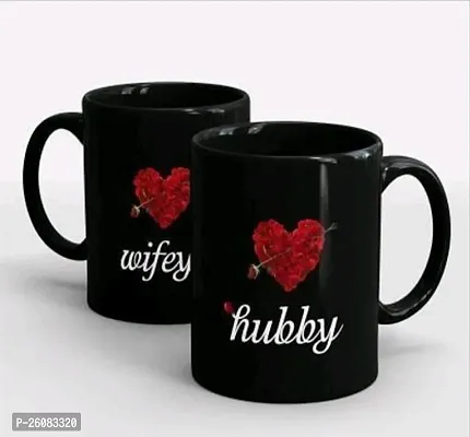 Stylish Black Ceramic Printed Coffee Tea Mugs- Pack Of 2