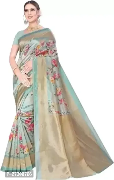 Elegant Blue Cotton Blend Saree with Blouse piece For Women