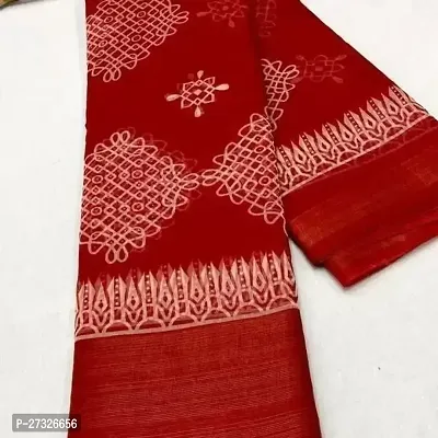 Elegant Red Cotton Blend Saree with Blouse piece For Women-thumb0