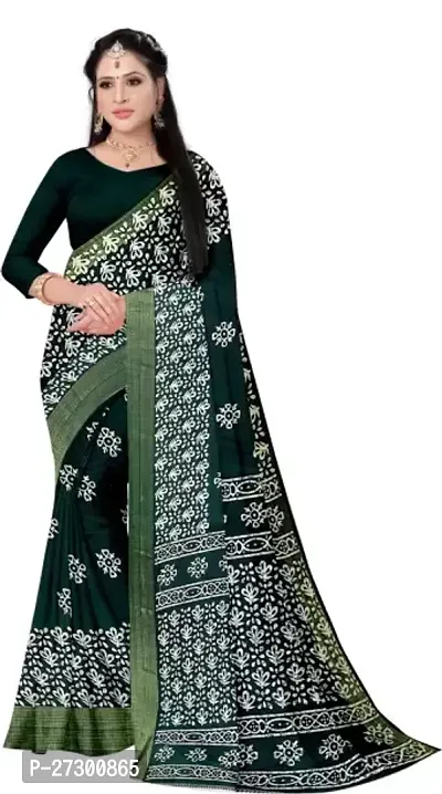 Elegant Green Cotton Blend Saree with Blouse piece For Women-thumb0