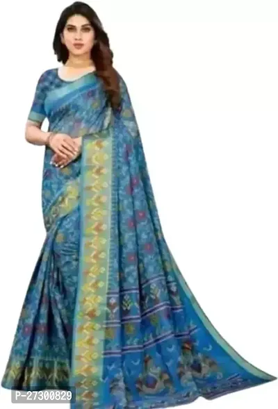 Elegant Blue Cotton Blend Saree with Blouse piece For Women