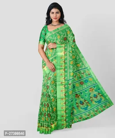 Elegant Green Cotton Blend Saree with Blouse piece For Women