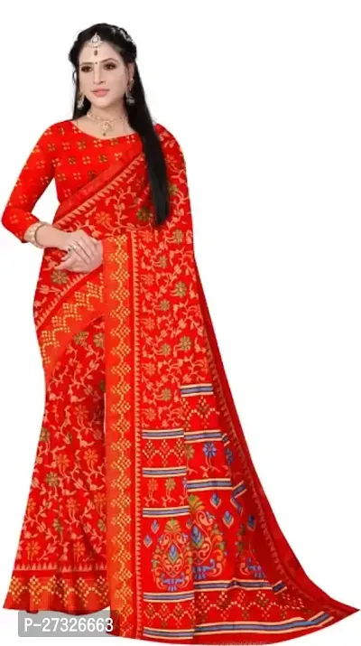 Elegant Red Cotton Blend Saree with Blouse piece For Women-thumb0