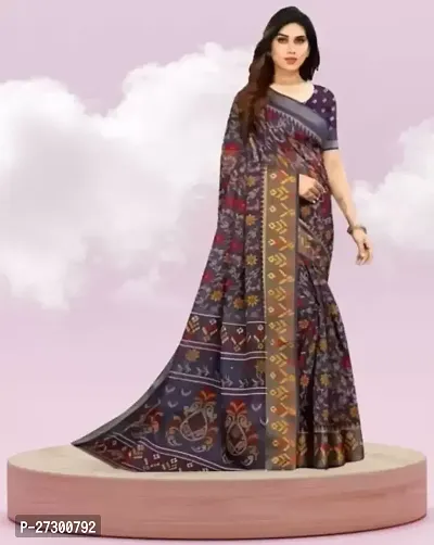 Elegant Grey Cotton Blend Saree with Blouse piece For Women