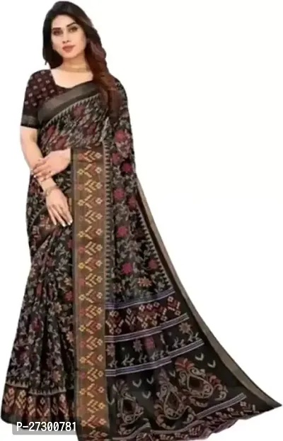 Elegant Black Cotton Blend Saree with Blouse piece For Women