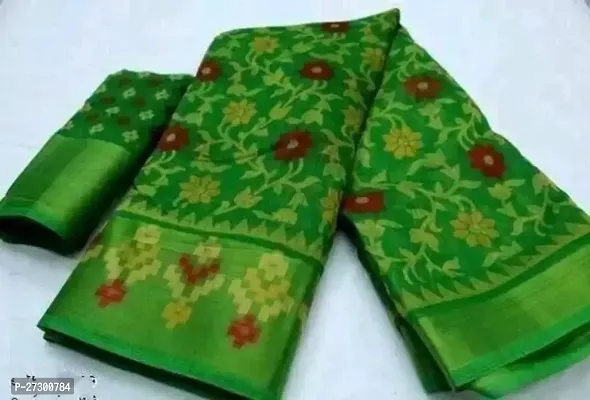 Elegant Green Cotton Blend Saree with Blouse piece For Women